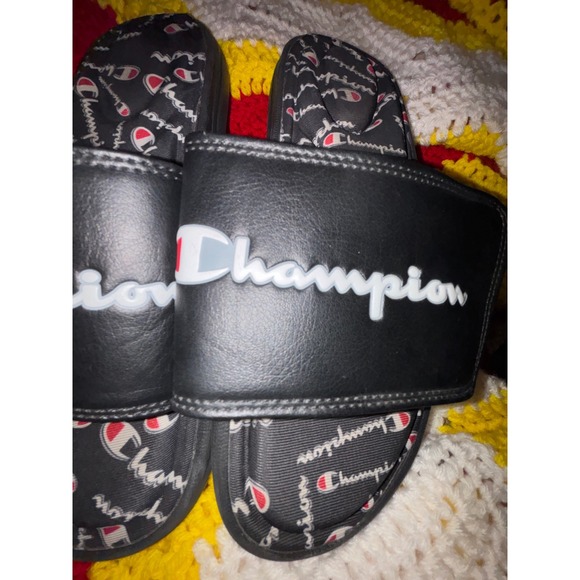 Champion Slides Black Logo Print Sandals Comfort Casual Men\'s main image 7